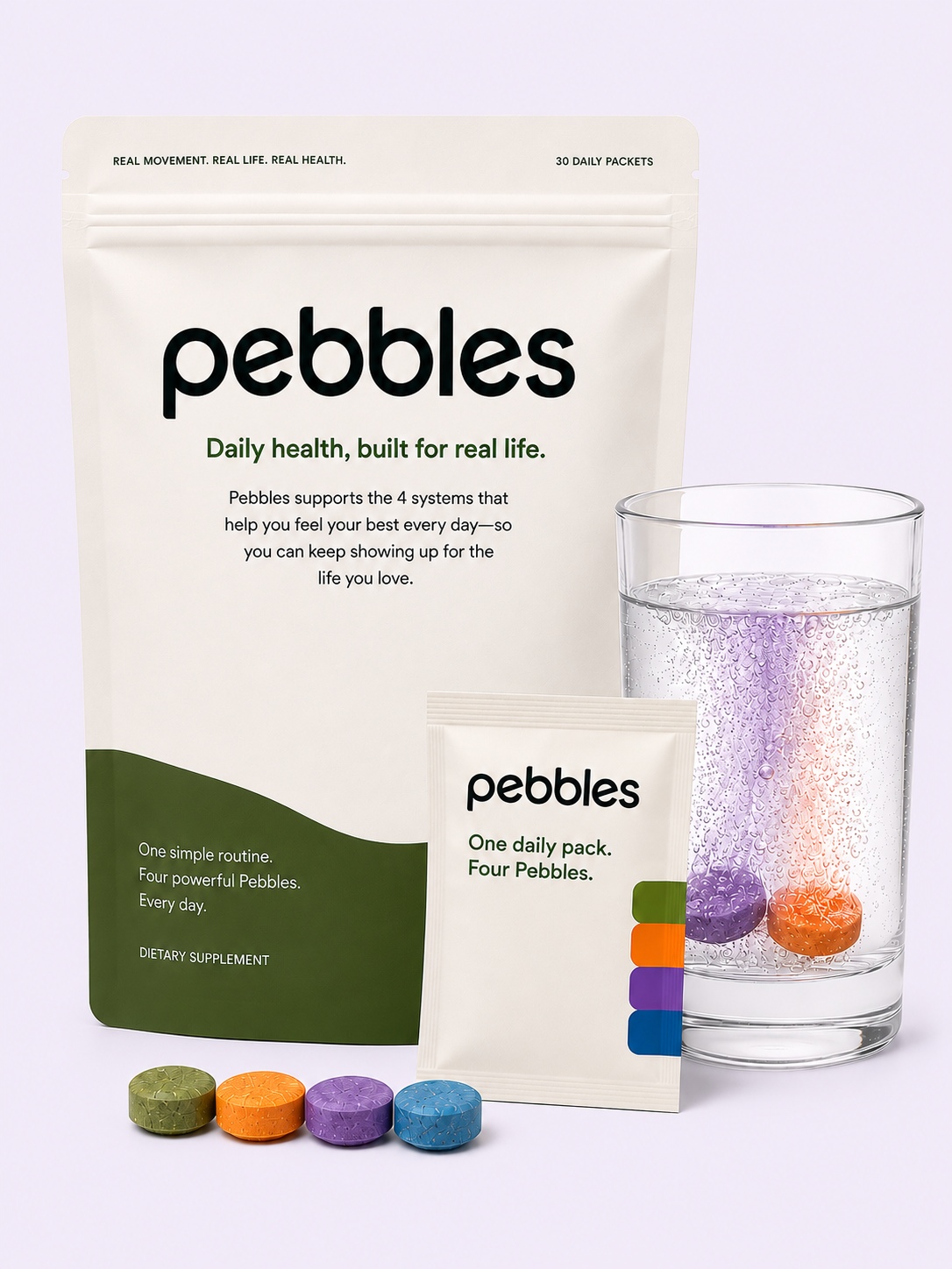 Pebbles daily health supplement package