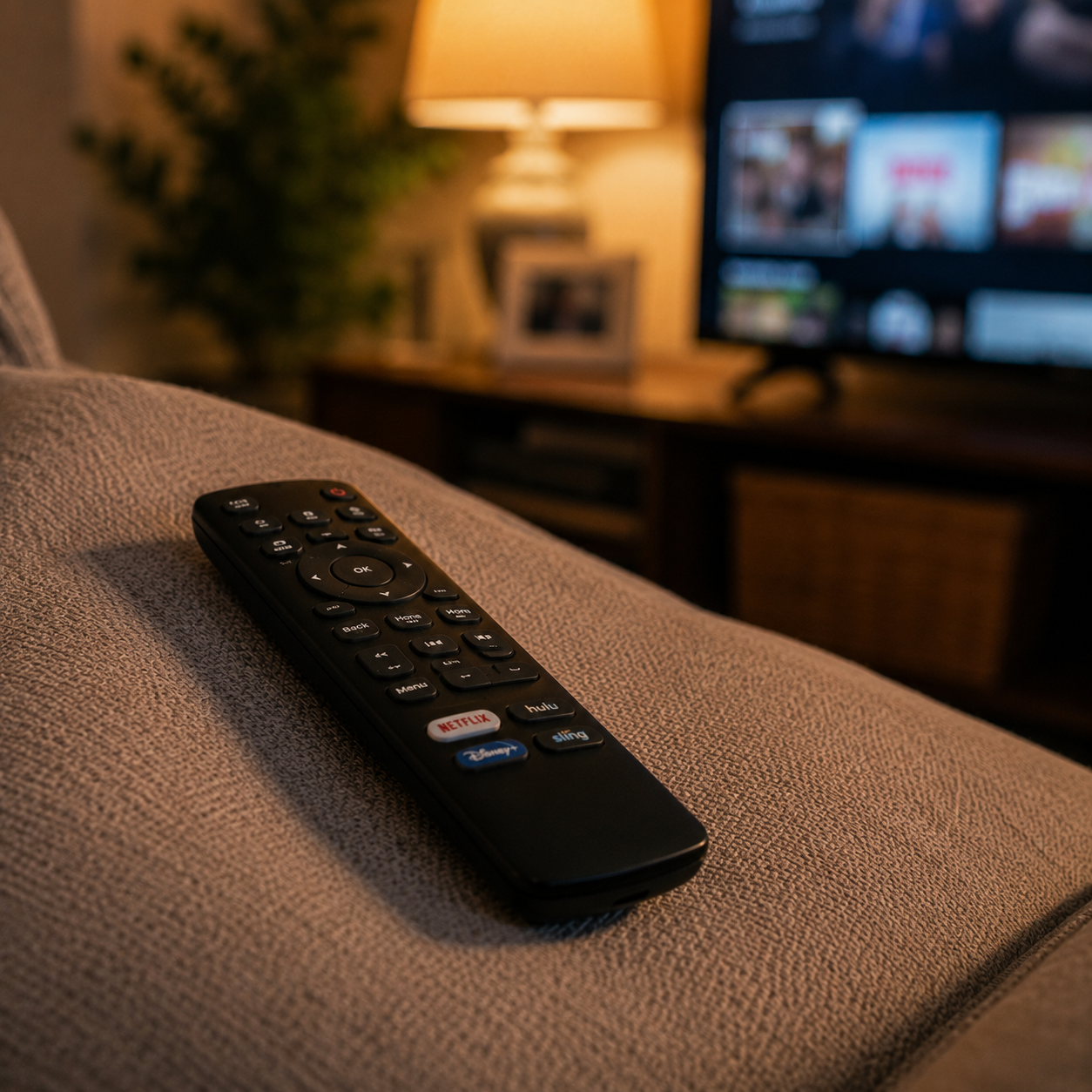TV remote resting on a couch